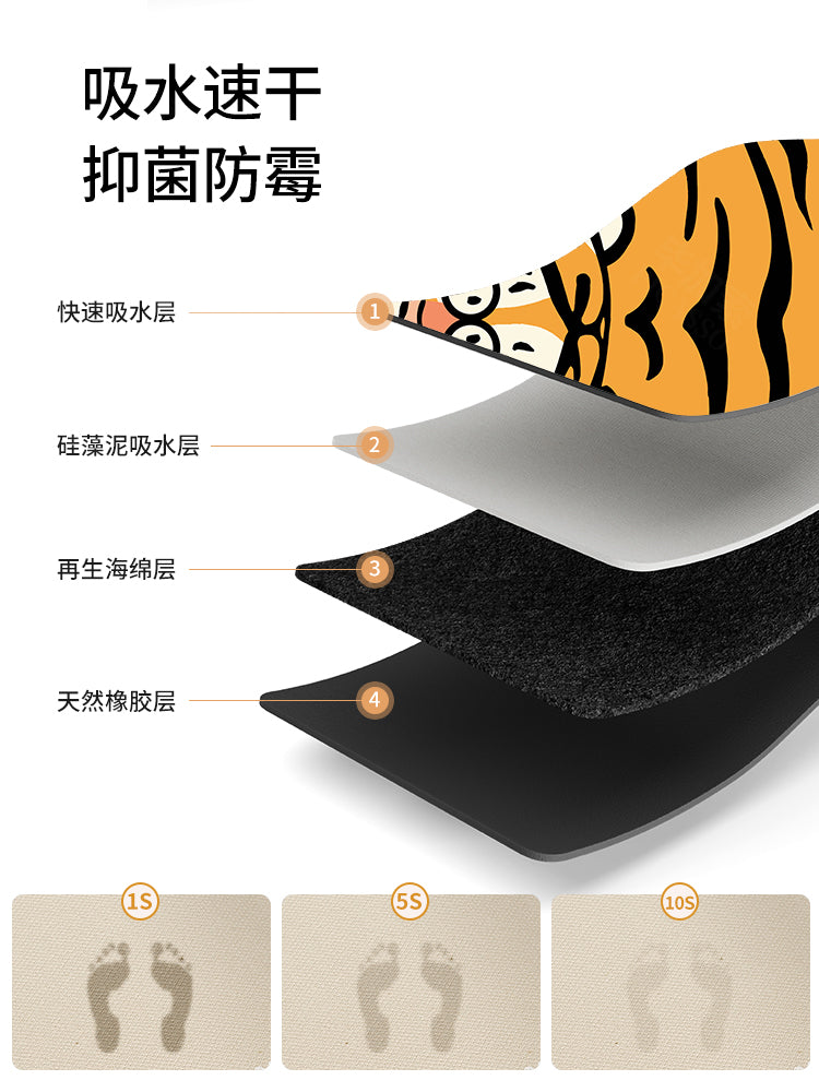 胖虎浴室地垫硅藻泥吸水垫厕所卫生间门口防水防滑脚垫子入户地毯 40*60cm【升级加厚4mm丨环保无异味】 竹子熊猫硅藻泥软垫-异形