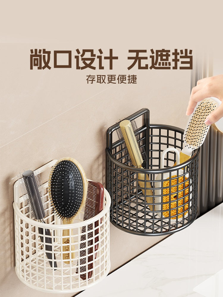 卫生间梳子收纳筒洗漱台置物架壁挂式牙刷牙膏架浴室墙上收纳神器 黑色双格