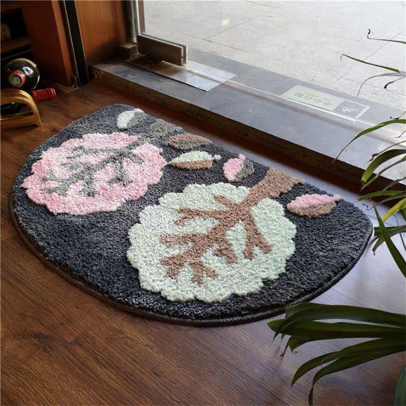 卡通地垫卧室卫生间ins风小清新吸水防滑进门脚垫半圆 ❥(__-)40*60cm 乳白色小菊半圆