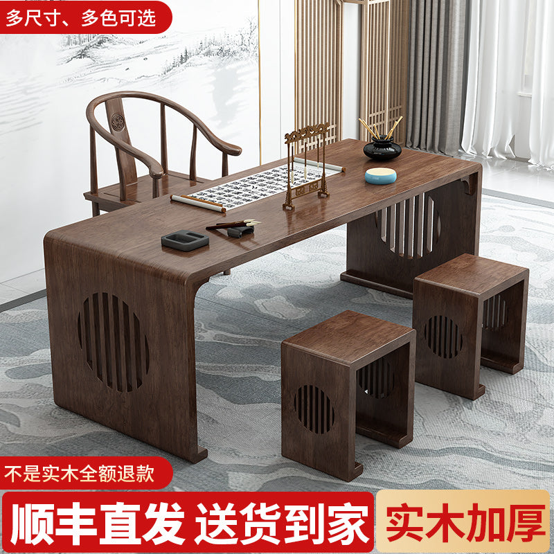 实木国学桌长条书房中古风书桌中式学校书画桌一米原木培训练字桌
