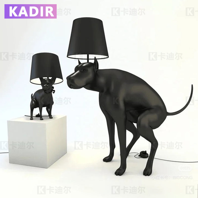 北欧Prouddog树脂狗落地大型摆件客厅卧室儿童房艺术动物装饰台灯 黑色-台灯款
