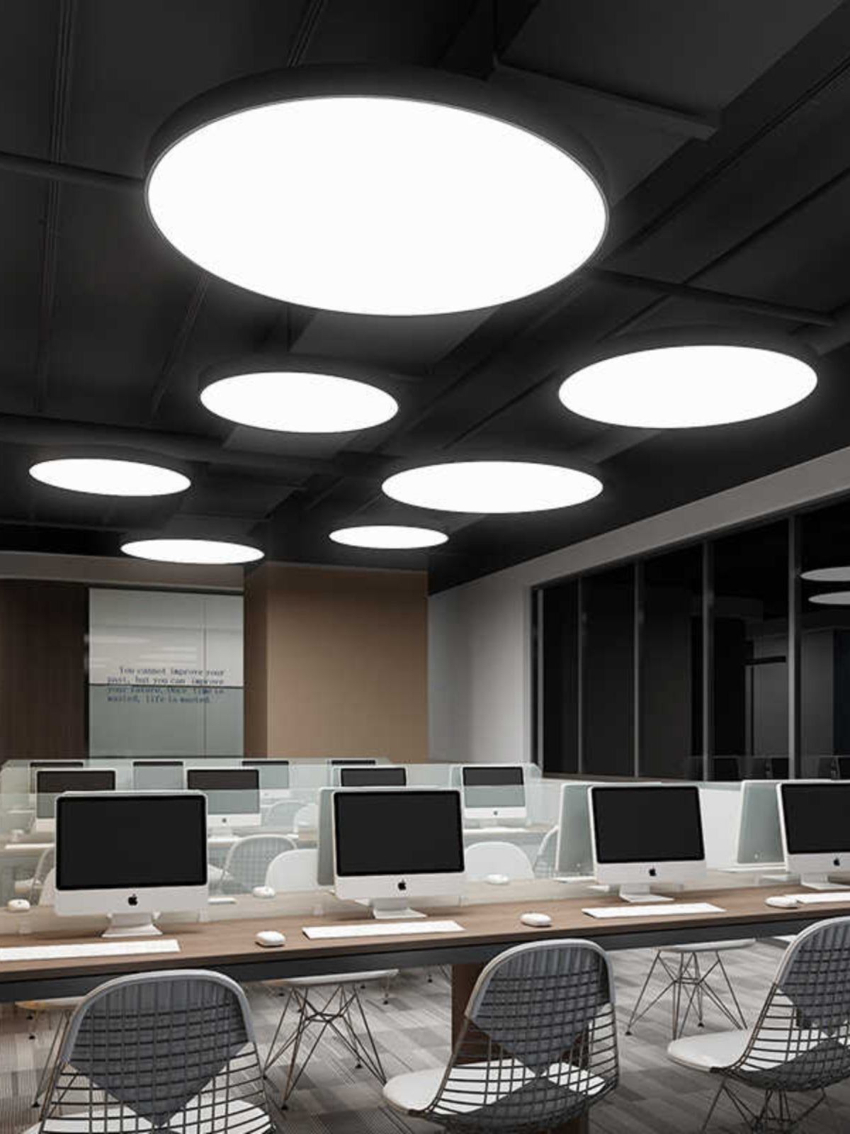 LED圆环形吊灯办公室商场超市网咖健身房店铺吧台工业风造型灯具 白色-实心--80cm(白光)