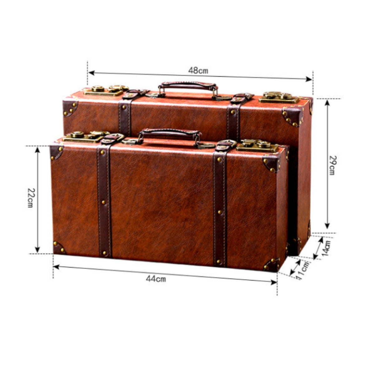 Vintage Leather Suitcase Top Handle Travel Storage Case Front Closure Hardware