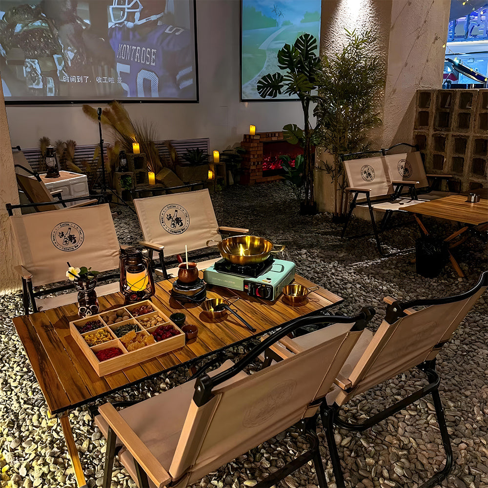露营风酒吧桌椅组合烧烤奶茶店咖啡厅外摆商用休闲折叠椅网红户外 黑色中号碳钢椅 官方标配