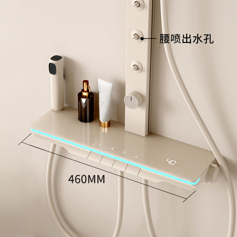 卫生间美肤过滤增压淋雨花洒恒温钢琴键淋浴白色浴室喷头家用套装 枪灰大方杆淋雨腰喷花洒冷热款