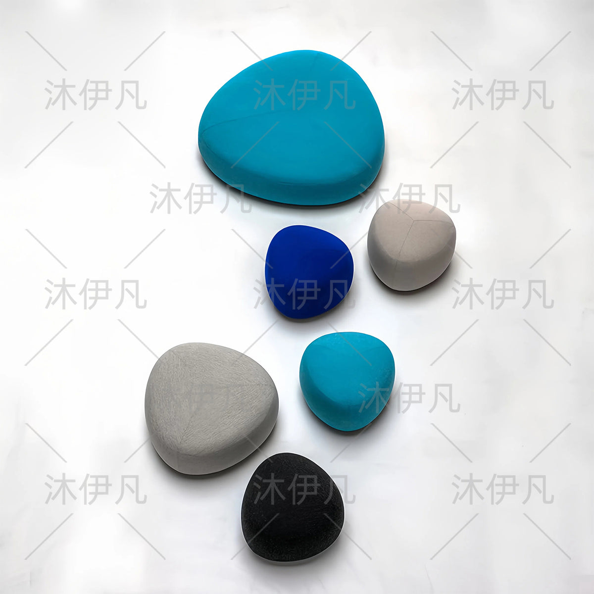简约创意异形服装店衣帽间休闲办公室休息区布艺鹅卵石沙发矮凳子