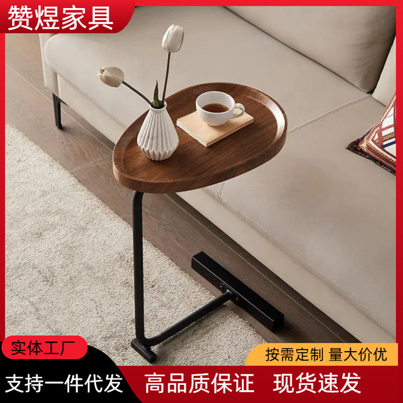 Modern Minimalist Drop-Shaped Side Table with Solid Wood Top