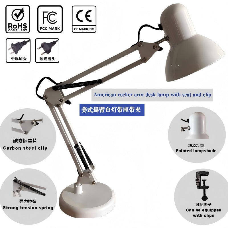 Long-Arm Desk Lamp with Clip for Nail Art, Reading, Study, Work, Painting, Tattoo, Repair, Embroidery - EU Plug