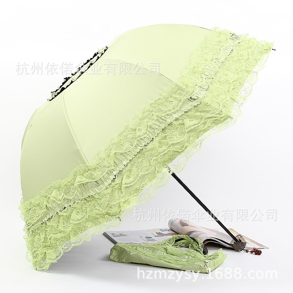 Five-Layer Lace Trim Umbrella, Three-Fold, Sun and Rain Dual-Use for Students