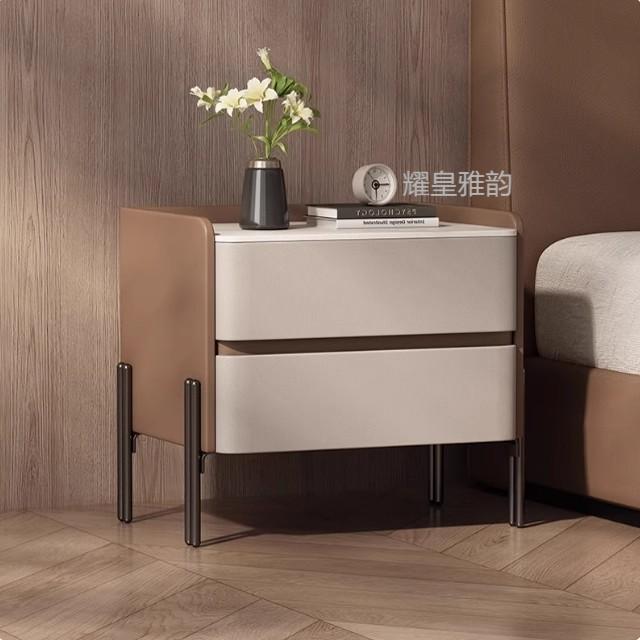 Solid Wood Nightstand with Sintered Stone Top, Luxury Style, Customizable