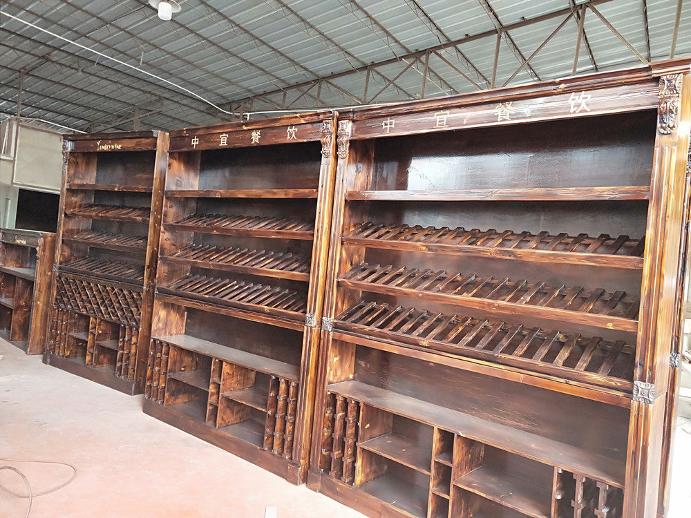 Indoor Solid Pine Wood Carbonized Wine Rack Display Shelf Storage Cabinet for Wineries