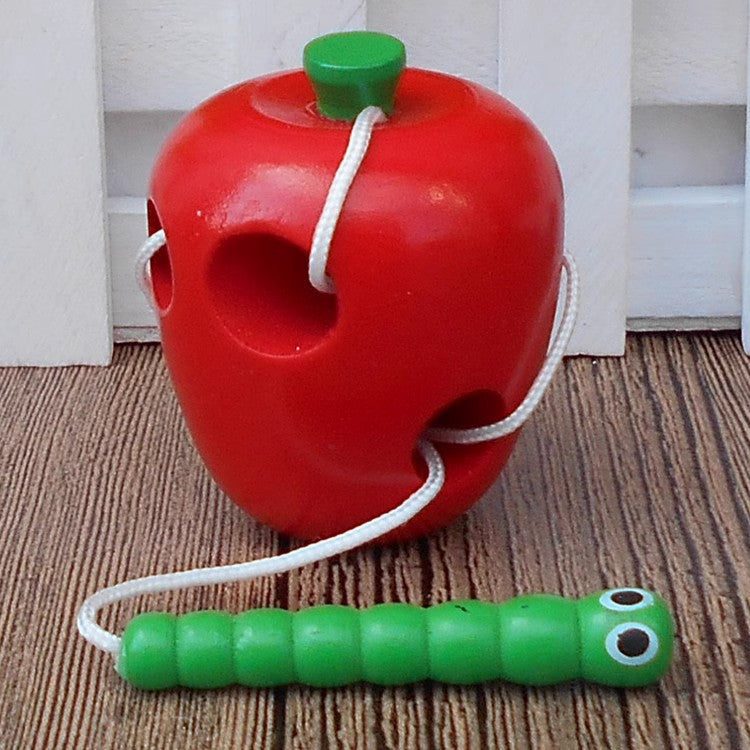 Wooden Kids Early Education Puzzle Toy Lacing Caterpillar Eating Apple Infant Intelligence Hands-on Ability Training