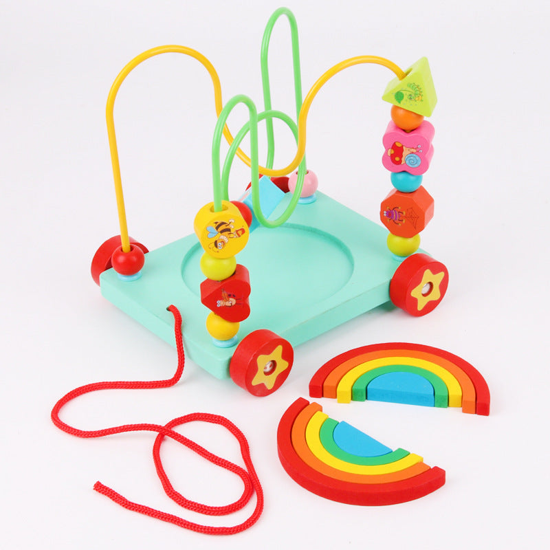 Wooden Multifunctional Pull-Along Maze Bead Early Education Puzzle Toy for Infants and Toddlers