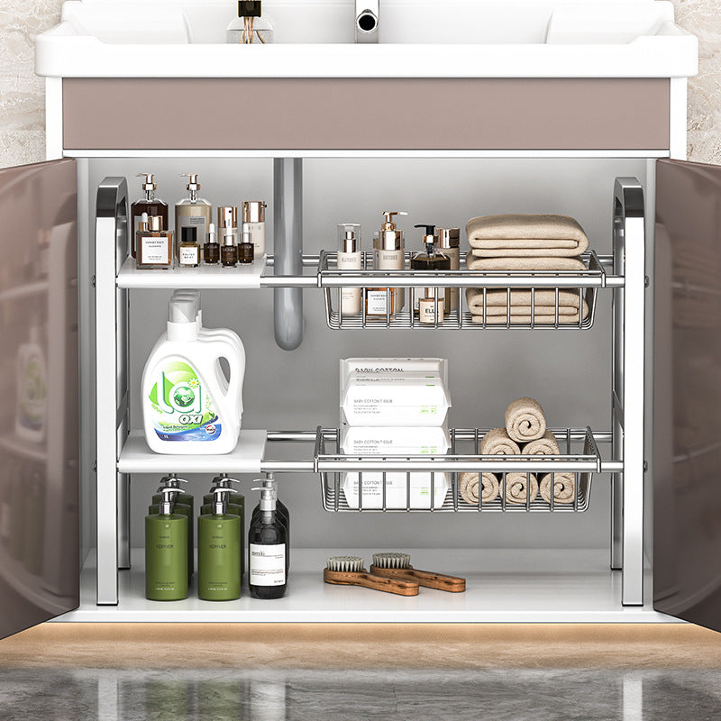 Under Sink Organizer, Expandable 2-Tier Stainless Steel Storage Rack for Kitchen Cabinet, Pots, Pans, Spices