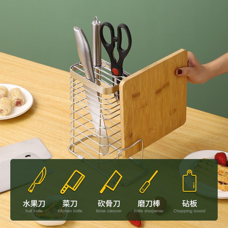Stainless Steel Pot Lid Chopping Board Knife Holder 2-in-1 Kitchen Organizer Rack Anti-bacterial Rust-proof