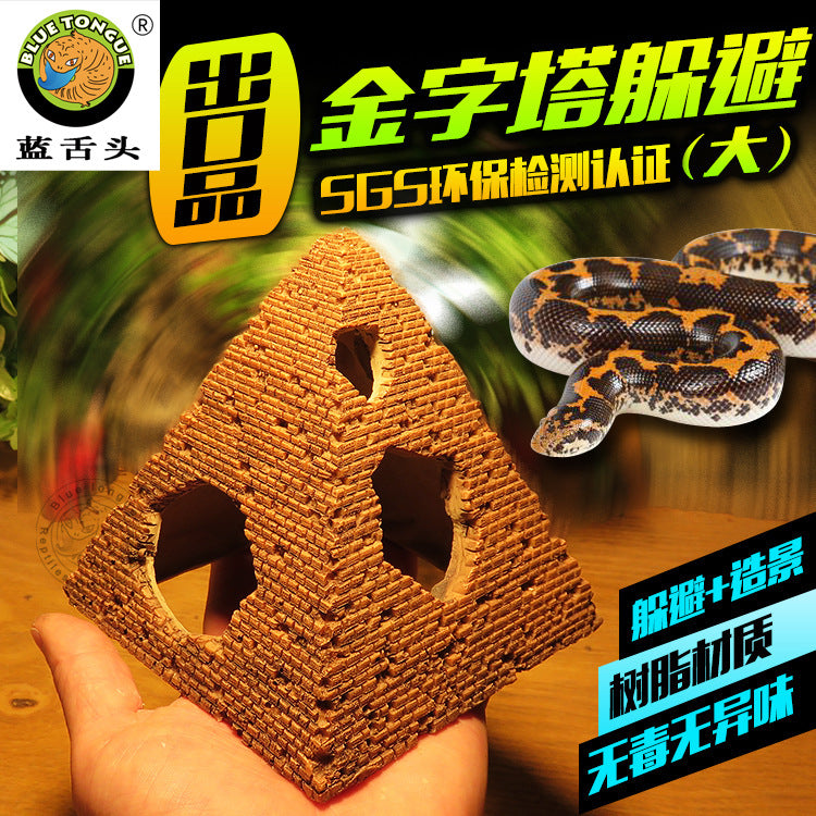 Reptile Terrarium Decor Hideout Cave Desert Landscape Pyramid for Pet Snakes and Lizards (Large)