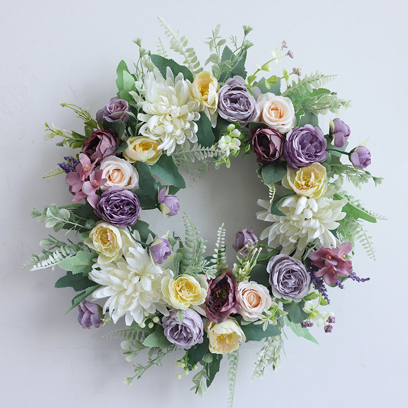 European Peony Wreath Wall Hanging for Front Door Decor - Artificial Spring Summer Floral Wreath