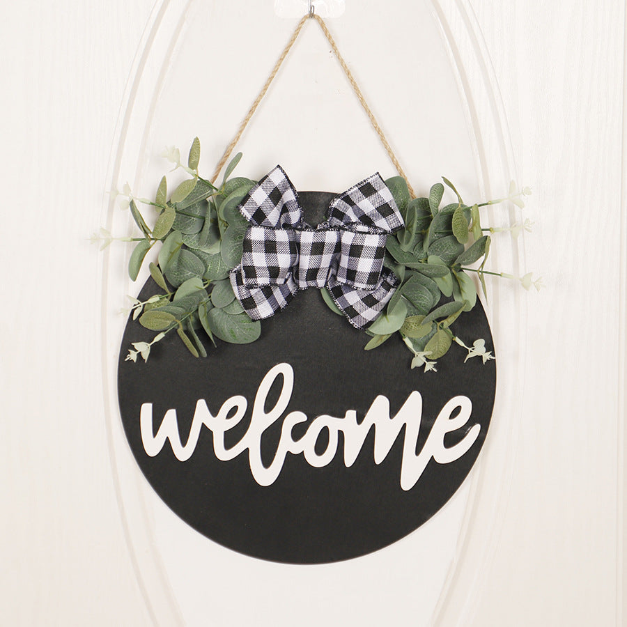Christmas Wreath with Door Plate Letter Welcome Sign Hanging Decoration for Storefronts