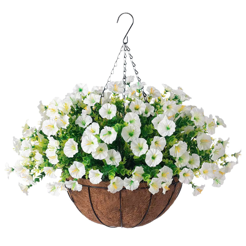 Simulated Morning Glory Hanging Basket with Flowers