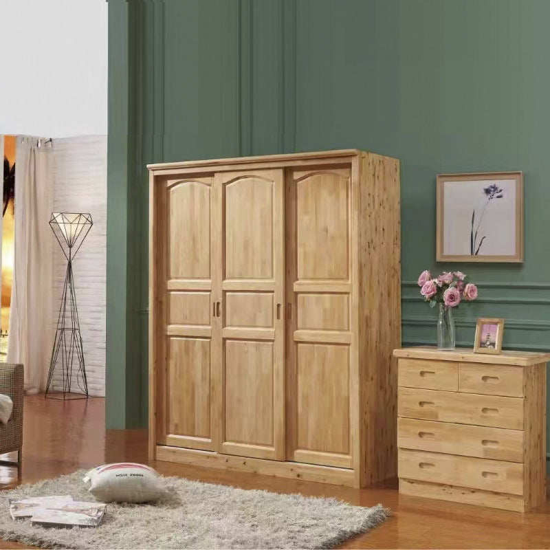 Modern Minimalist Cedar Wood Wardrobe Combination Three-Door Sliding Closet Bedroom Storage Cabinet