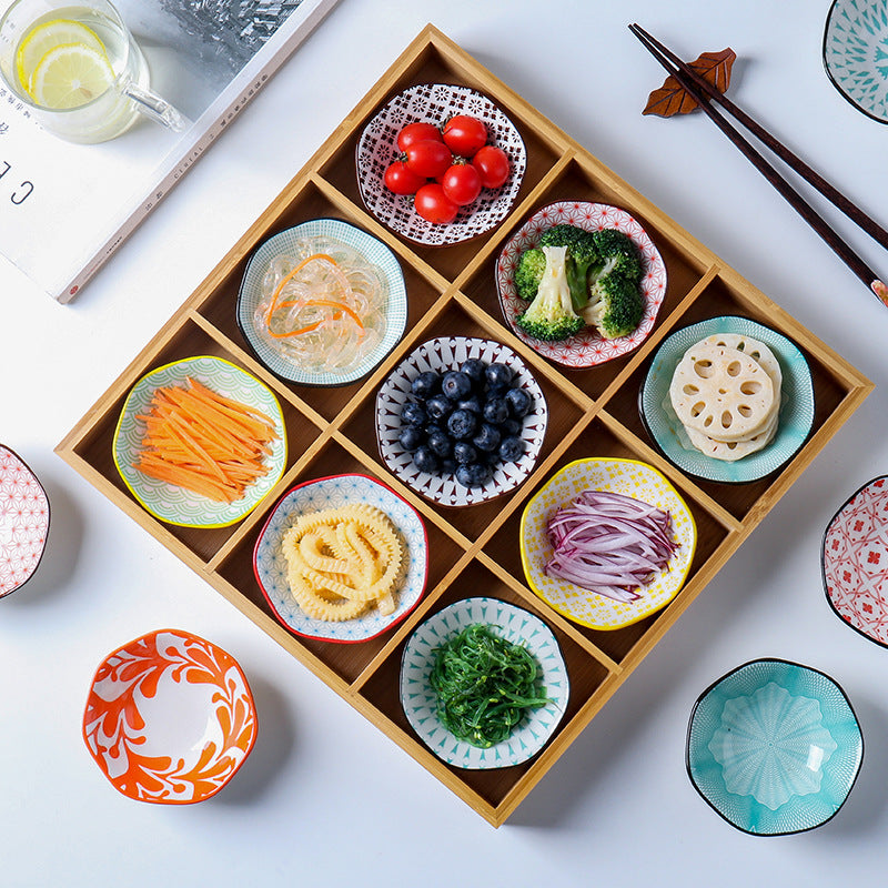 Bamboo Wood Nine-Compartment Serving Tray Hot Pot Side Dish Platter BBQ Plate Dessert Box Snack Dried Fruit Tray
