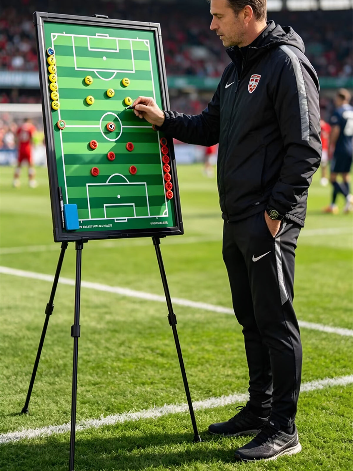 Magnetic Aluminum Alloy Football Coaching Board with Foldable Stand, Portable Large Soccer Strategy Board for Training and Teaching