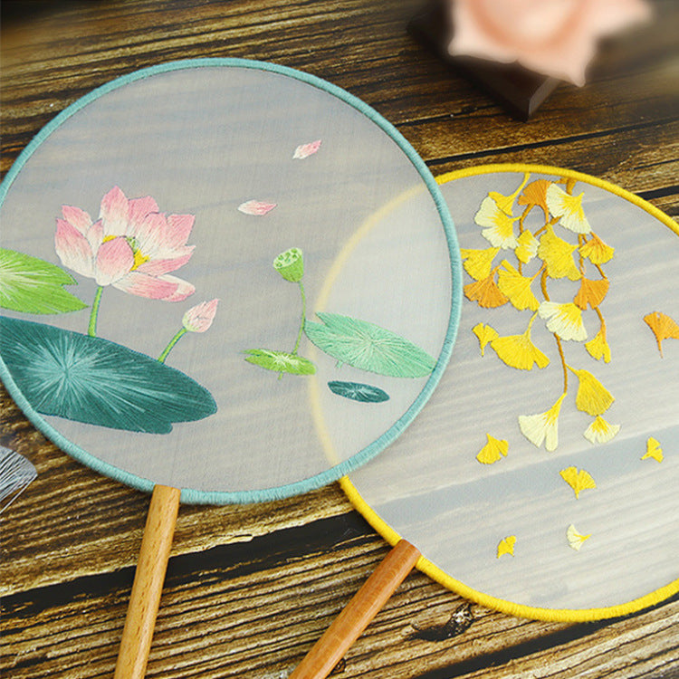 DIY Embroidery Kit for Beginners, Chinese Style Round Fan Design, Cross Stitch, Su Embroidery