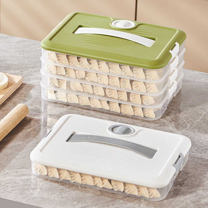 Multi-layer Dumpling Storage Box with Timer for Refrigerator Freezer, Household Kitchen Wonton Fresh-keeping Container