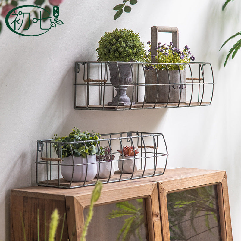French Romantic Indoor Outdoor Wall Mounted Flower Basket American Retro Iron Art Green Dill Hanging Orchid Planter