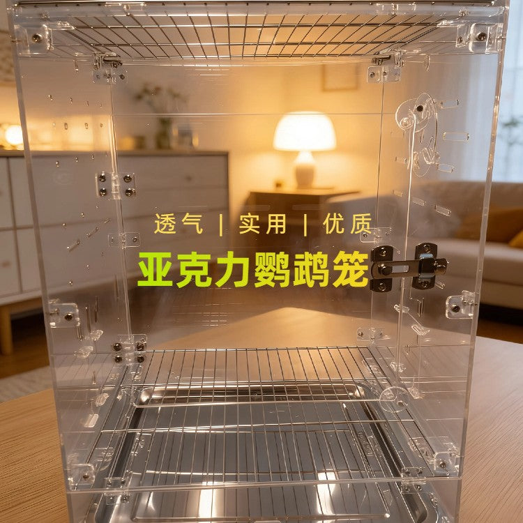Luxury Large Budgie Cockatiel Lovebird Peony Chicken Cage Breeding Transparent Acrylic Ornamental Cage