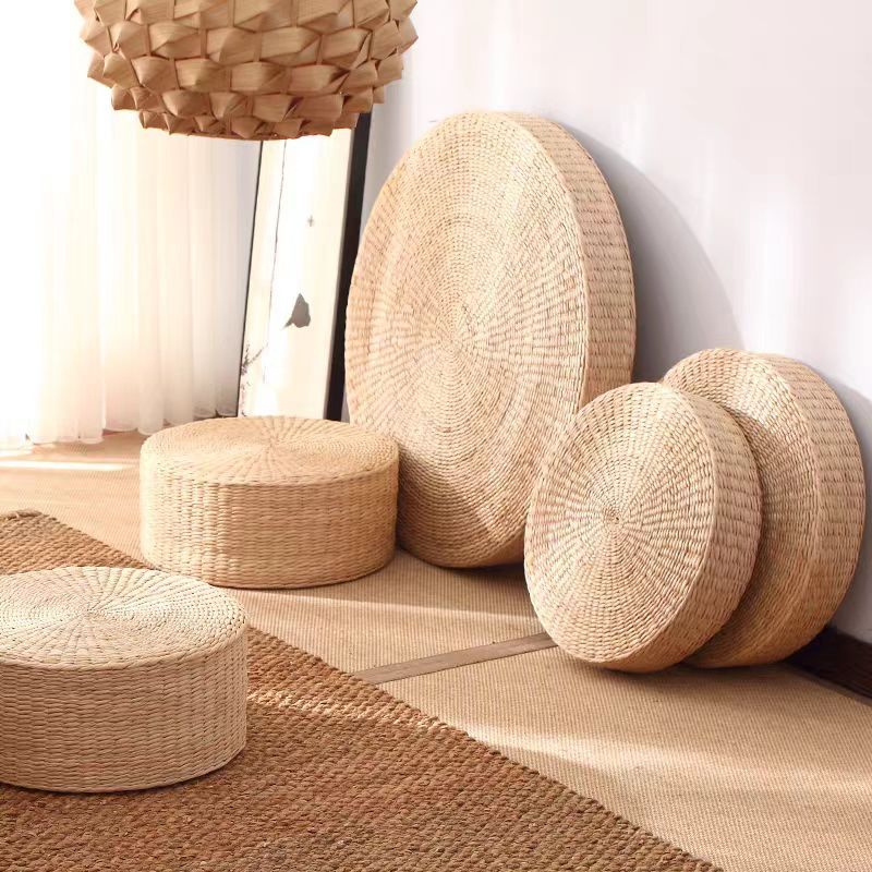 Woven Straw Meditation Cushion, Thick, for Yoga and Kneeling, Chinese Classical Style