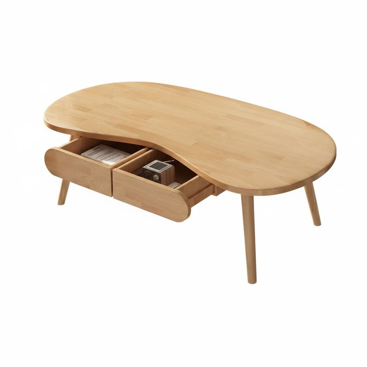 Kidney-Shaped Table with Shelf Double-Layer Storage Living Room Furniture Minimalist Design Household Furnishing for Families, Homeowners, Lounge Area