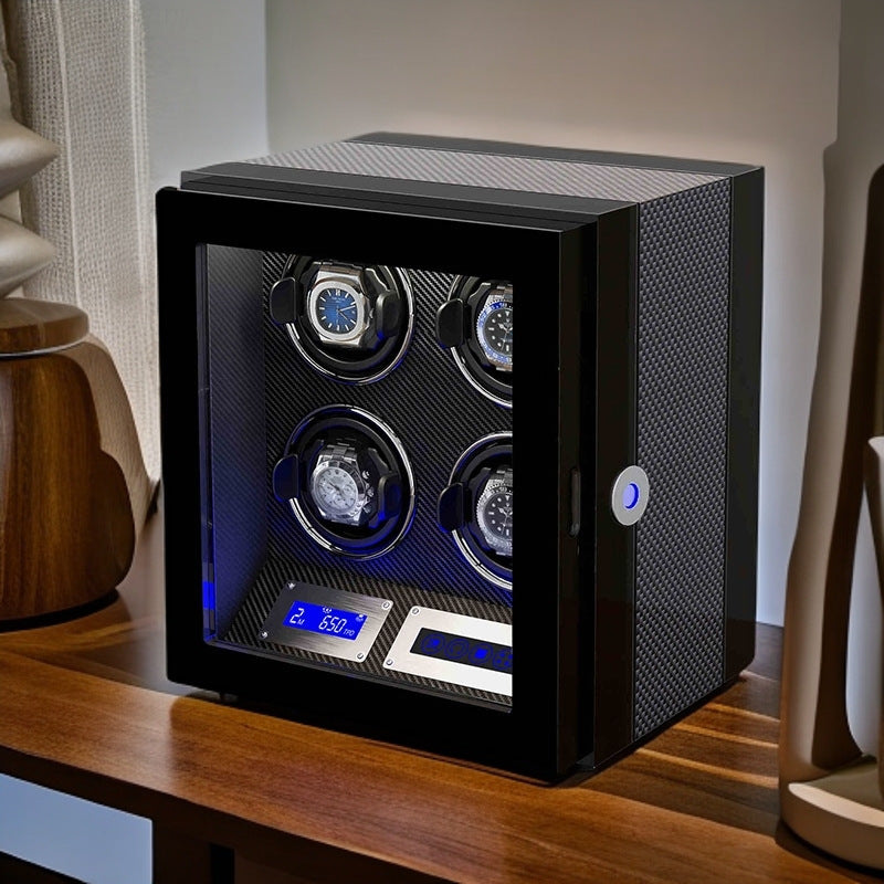 Wooden Watch Winder Box with LCD Touch Screen and Fingerprint Lock