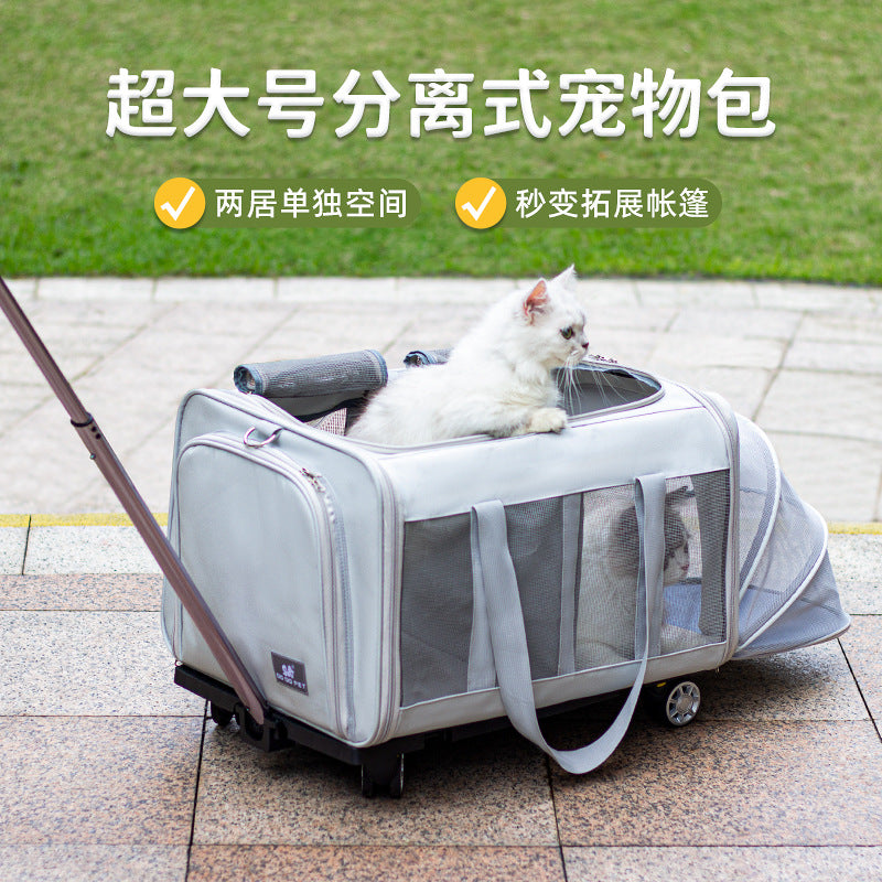 Extra-Large Pet Luggage Trolley for Two Cats or Dogs, Expandable Two-Compartment Pet Carrier