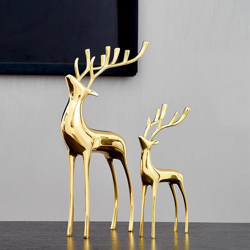 Modern Minimalist Solid Copper Deer Figurine for Home Decor