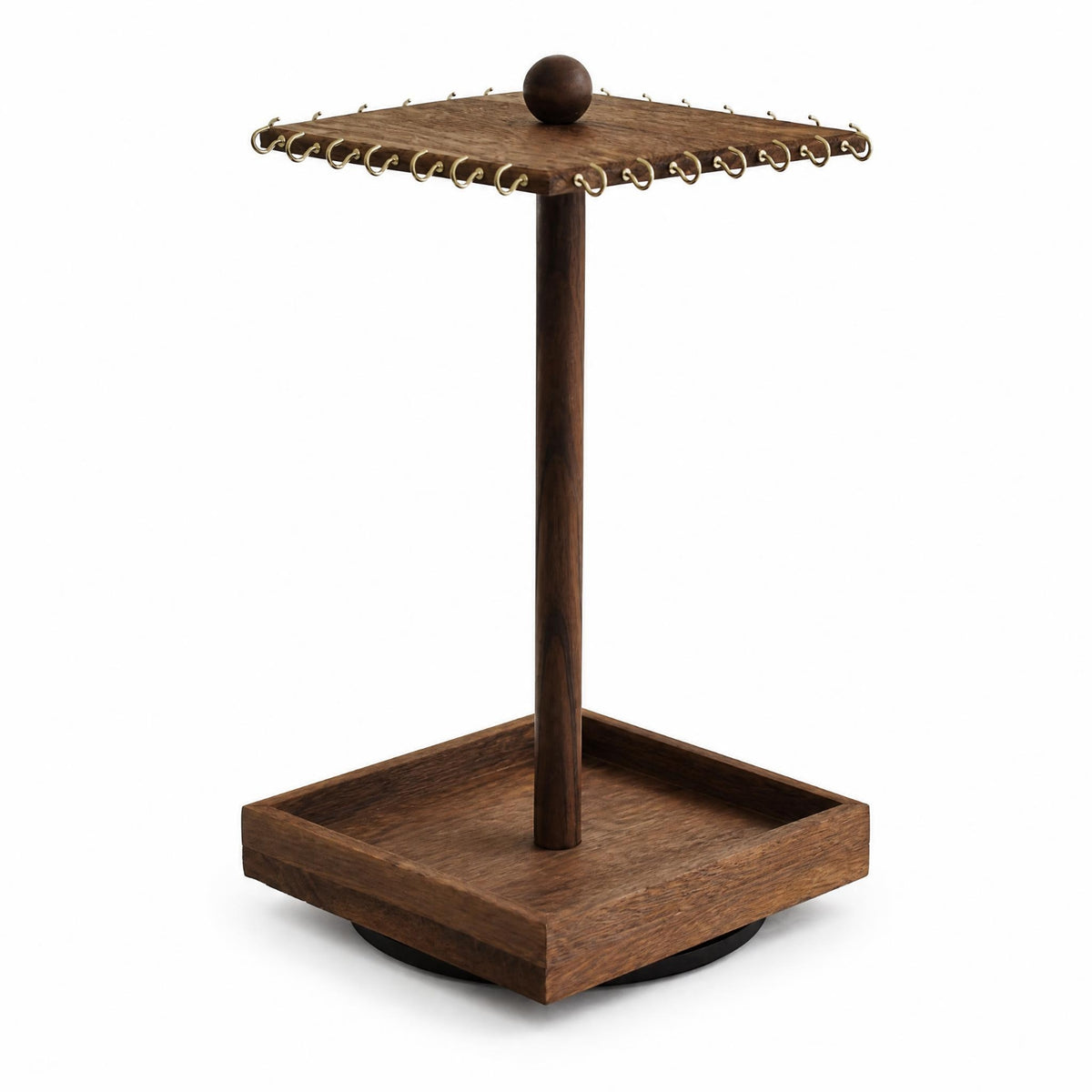 Gold-Tone Hooks Wooden Jewelry Display Stand Tray Base Rotating Jewelry Stand Dark Brown Necklace Holder Holder Rotatable