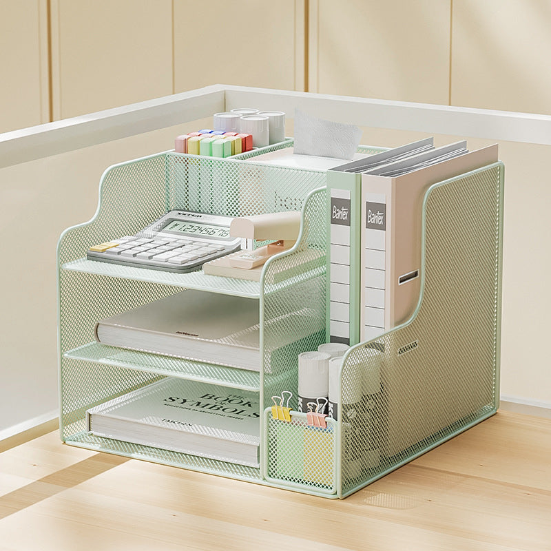 Metal Vertical File Organizer for Desk with Pen Holder