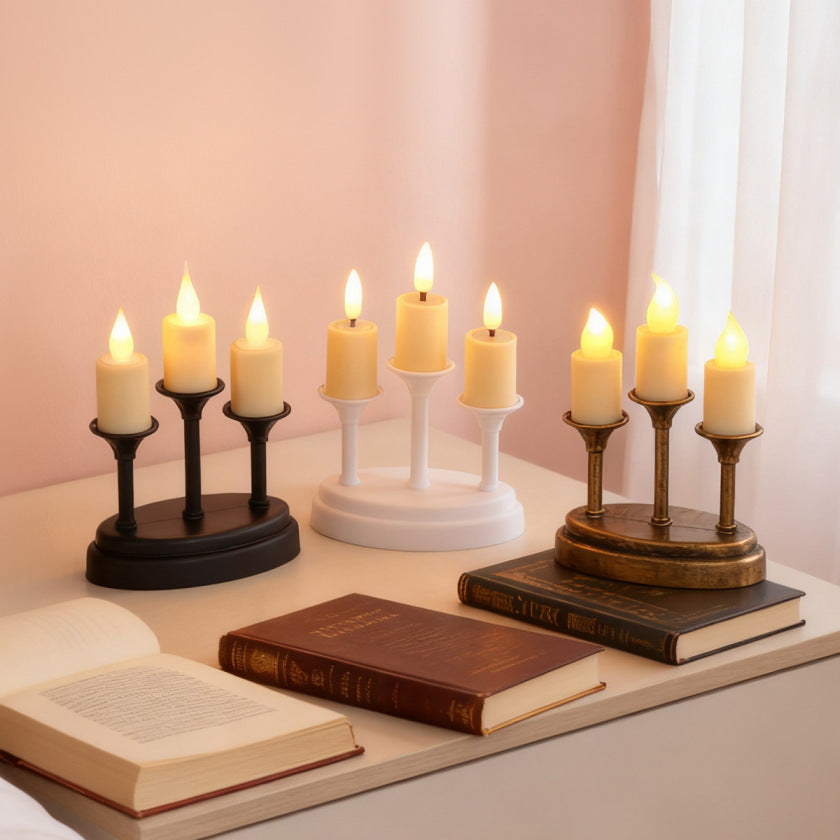 Nordic Ins Style Vintage Three-Head Electronic Candle Holder, PP, Injection Molded