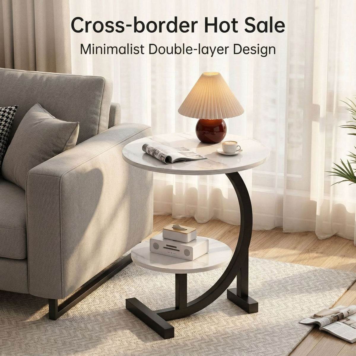 Butterfly-Shaped Coffee Table with Storage, Walnut Finish