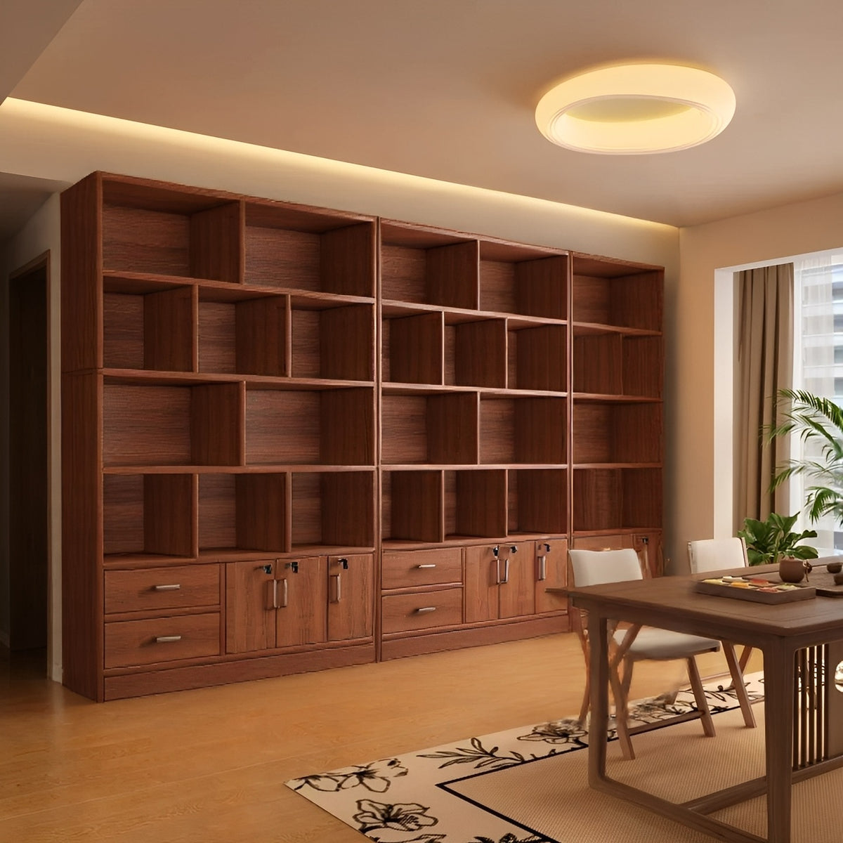 Wall-Mounted Bookshelf Cabinet with Doors for Living Room