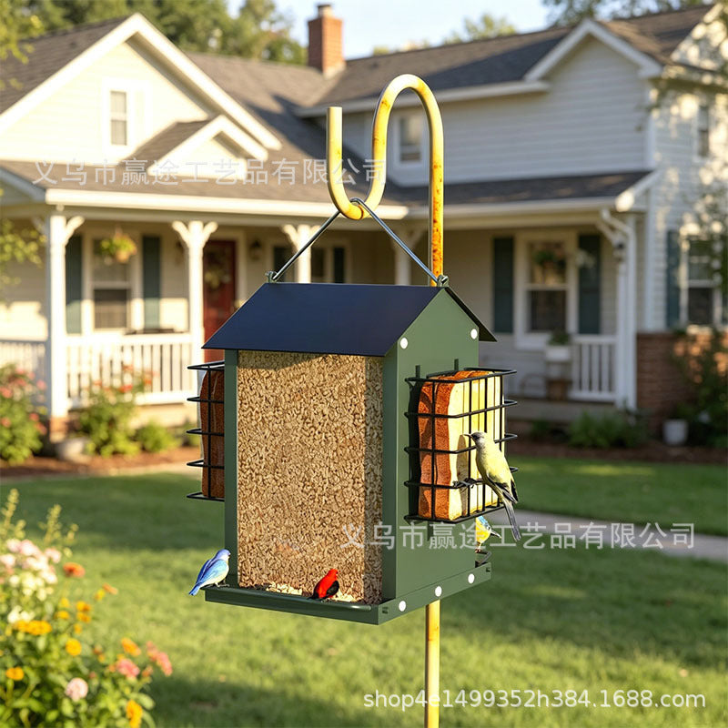 Outdoor Iron Bird Feeder House Shape Hanging Garden Yard Decoration Metal Craft Ornament