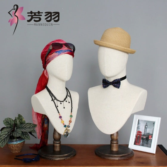 Cloth-Wrapped Mannequin Head Display Stand for Hats, Necklaces, Scarves, Window Display