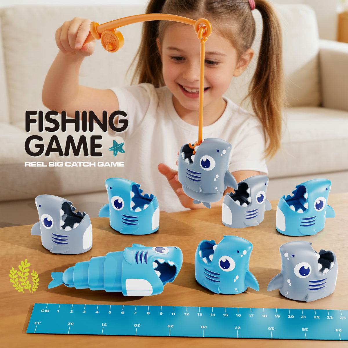 Shark Double Set Fishing Game Toy with Extendable Fish