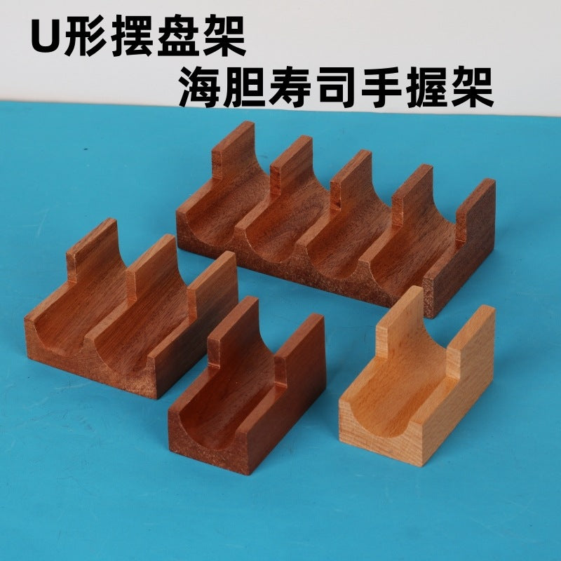Japanese Sushi Stand U-Shaped Wooden Sushi Holder for Sea Urchin and Taco Rolls