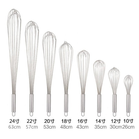 Stainless Steel Manual Egg Whisk 10-22 Inch for Home and Commercial Use