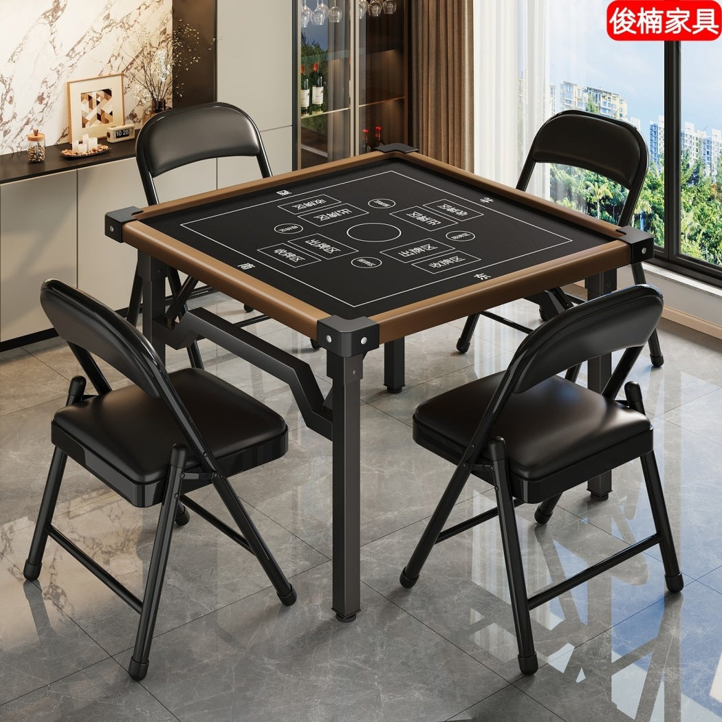 Dual-Use Folding Mahjong Table with Aluminum Frame, 100cm Black