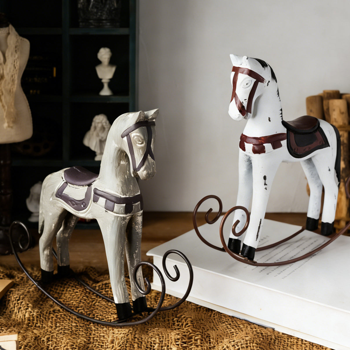 Nordic Wooden Rocking Horse Ornament Vintage Home Decor