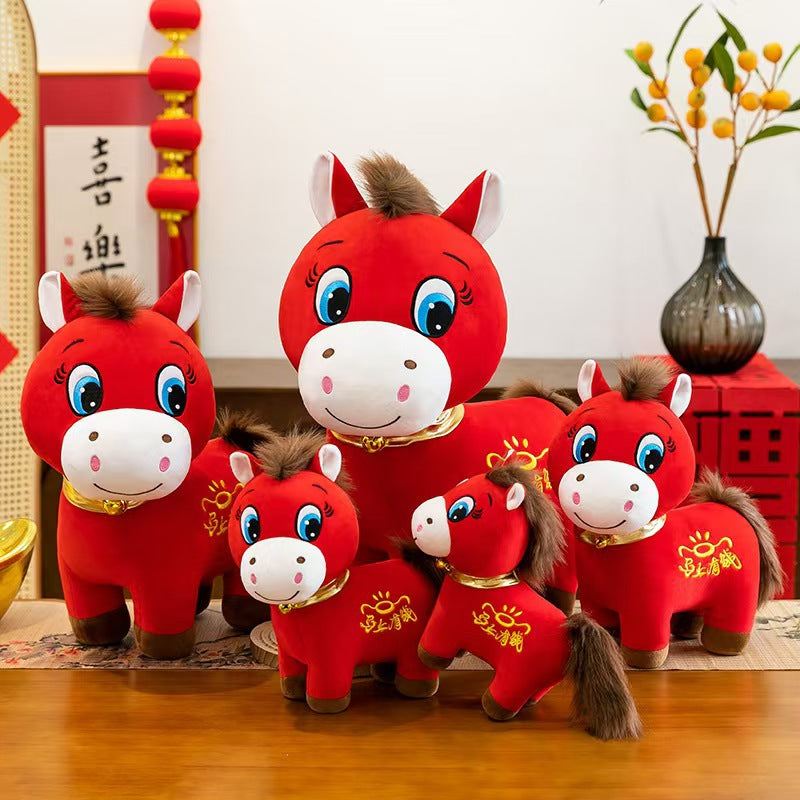 Crying Horse and Smiling Horse Plush Toy, Cartoon Horse Doll, Year of the Horse Mascot, Novelty Gift for Annual Meeting