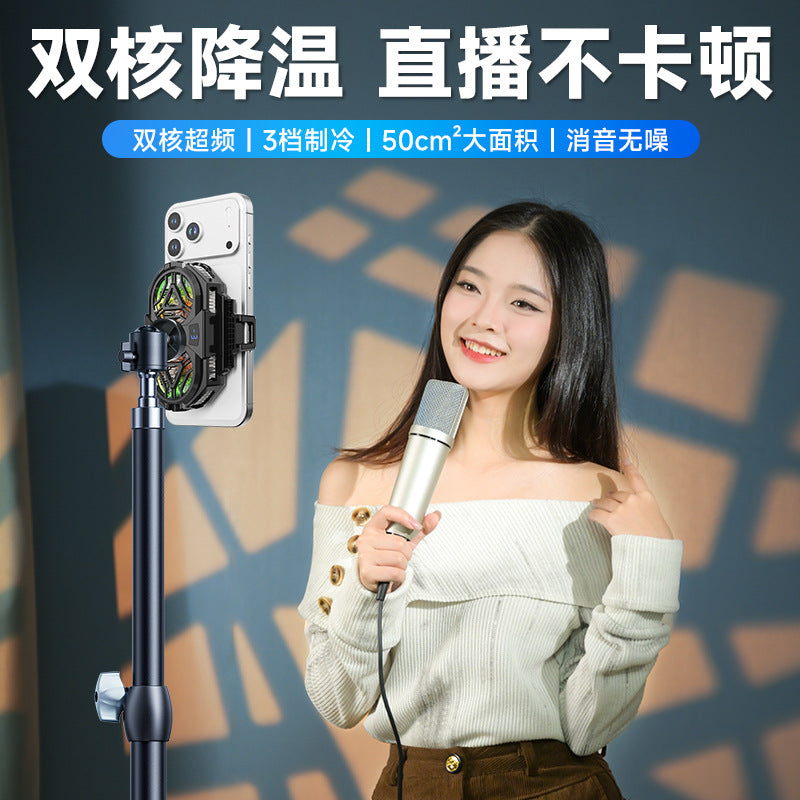 Phone Cooler with Dual-Core Cooling and Clip Stand for Live Streaming