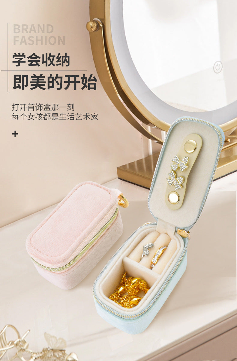 Mini Velvet Jewelry Box, Portable, Hanging, Solid Color, Cute
